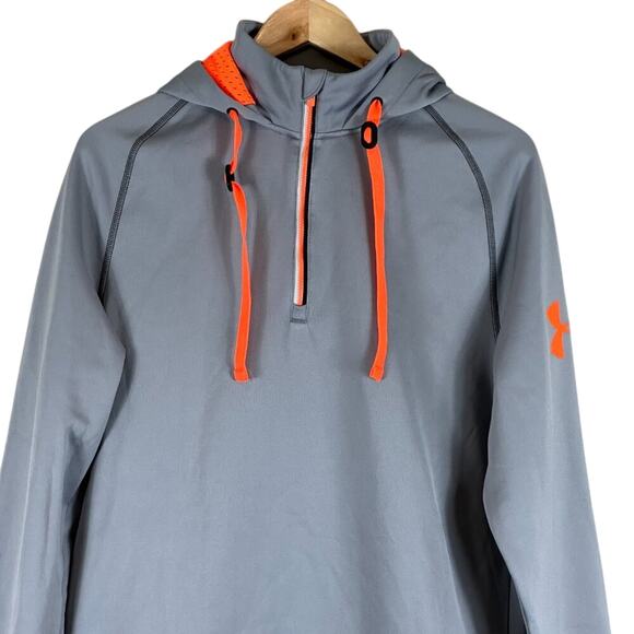 Under Armour Hoodie Mens M Gray Orange Combine Training Athletic Loose Fit - Picture 2 of 6